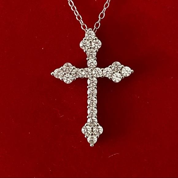 14k white gold over 925 white lab sapphires Cross necklace - Picture 13 of 16
